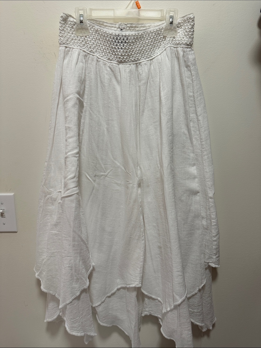 Flowy White Boho Maxi Skirt with Smocked Waist